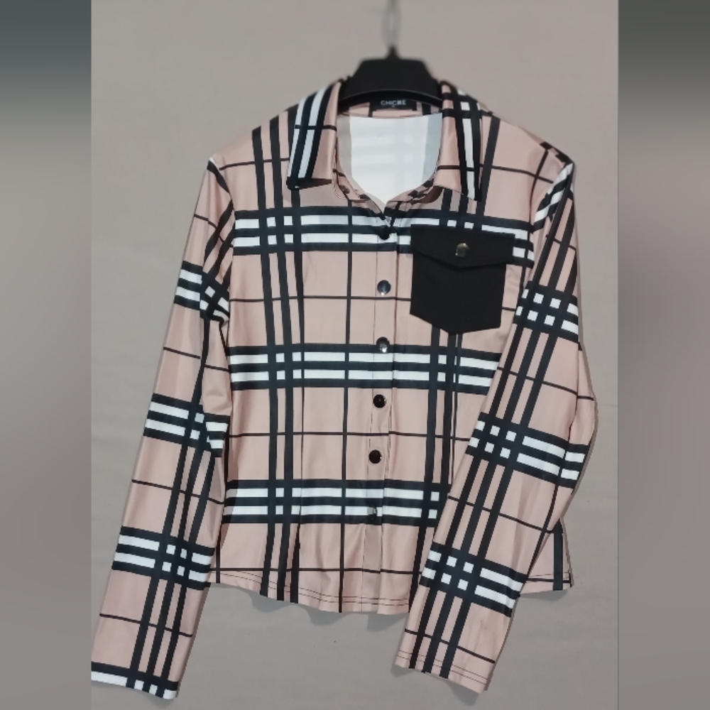 Chicme Pink and Black Plaid Shirt XL
